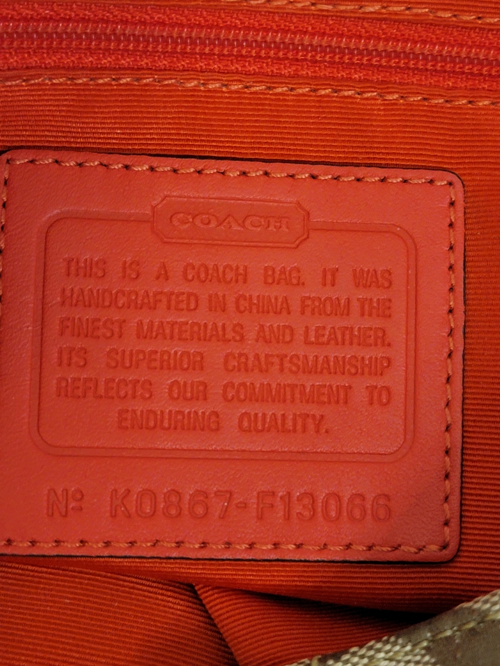 Coach Signature Canvas Crossbody in Tan and Orange Trim - Picture 15 of 15